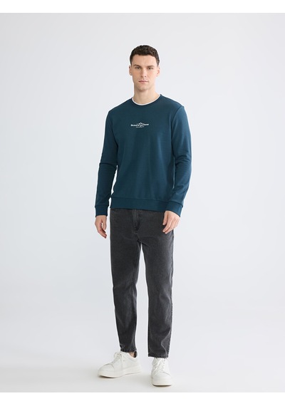 Lcwaıkıkı Classic Petrol Bisiklet Yaka Baskılı Erkek Sweatshirt