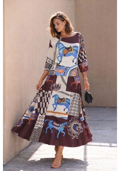 Asprinfashion Kayık Yaka Yarasa Kol Bluz Etek Takım Kahverengi