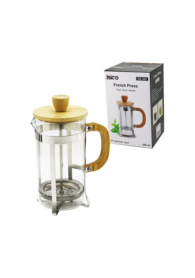 İbico İ22-343 French Press 600 Ml - Cam Gövde, Metal Kafes, Bambu Sap Ve Kapak