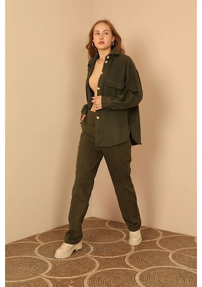 Saklımoda Kaşe Kumaş Uzun Boy Klasik Kadın Haki Pantolon Çok Renkli