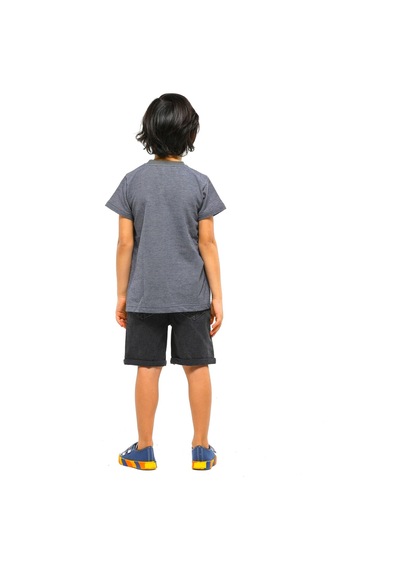 Casabony Wild Dino Gri Denim Şort - T-shirt Takım - Antrasit
