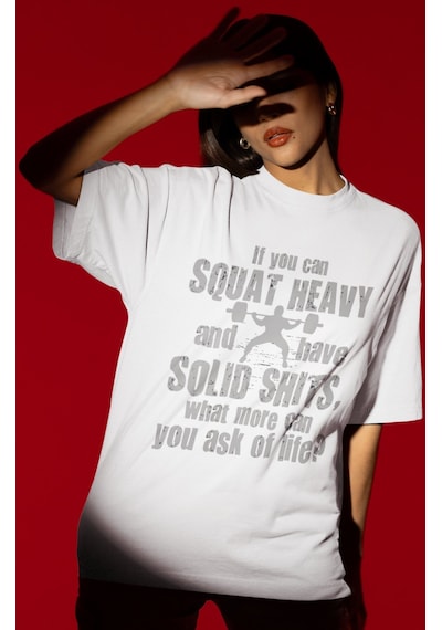 Tasarım Squat Fitness Bodybuilding Sporcu Baskılı Unisex Oversize Beyaz