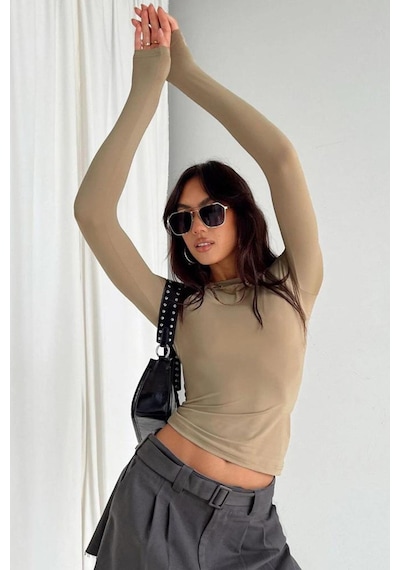 Madmext Bej Bisiklet Yaka Basic Uzun Kollu Body Mg1701-bej Bej