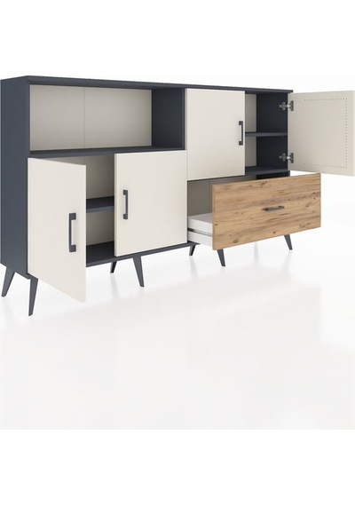 Arges Konsol 4 Raflı Tek Çekmeceli 4 Kapaklı 176x30x99 Antrasit-a Antrasit-aytaşı/çam Arges Konsol 4 Raflı Tek Çekmeceli 4 Kapaklı 176x30x99 Antrasit-a Antrasit-aytaşı/çam