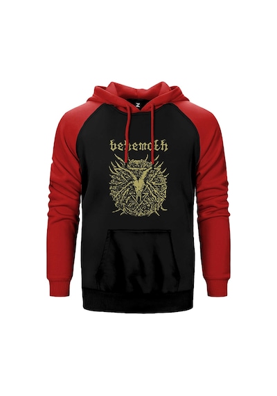 Behemoth Goat Pentagram Kırmızı Renk Reglan Kol Kapşonlu Sweatshirt Kırmızı
