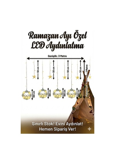 Ramazan Perde Led Işık 3 Metre Renkli 68925024