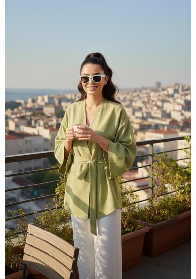 Kadın Kuşaklı Kimono 1177 Yeşil