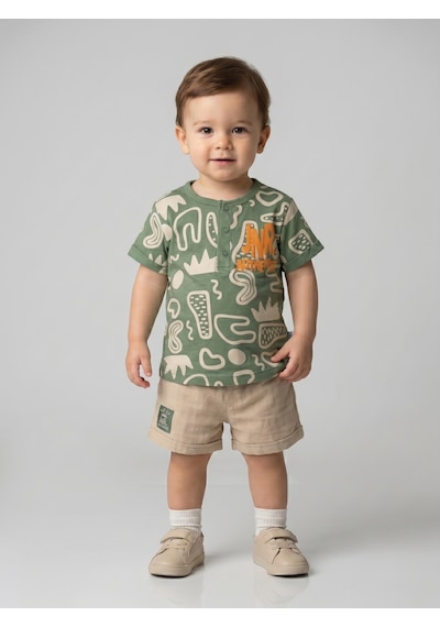 Nazar Baby Erkek Bebek Jnr Authentic Baskılı Müslin Şortlu Takım Yeşil