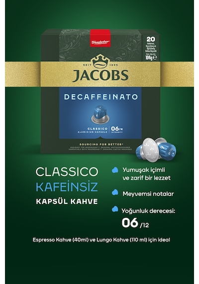 Jacobs Classico Kafeinsiz Nespresso Uyumlu Alüminyum Kapsül Kahve 40 Kapsül Kapsül Kahve