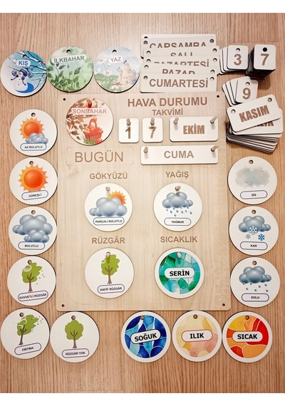 Çocuklar İçin Hava Durumu Takvimi Eğitici Geliştirici Montessori Set