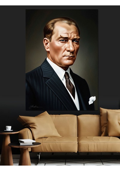 Ahşap Tablo Atatürk Ciddi Bakış Portresi