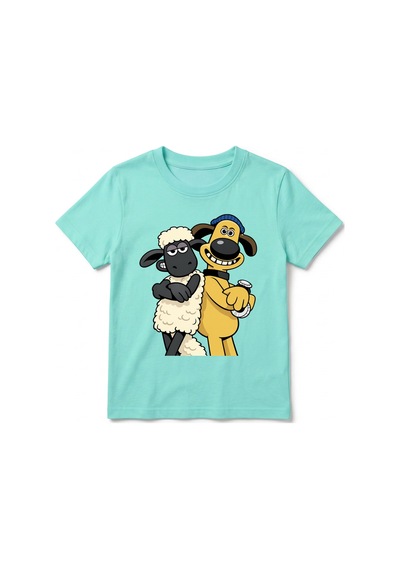 Urbantrendstore Koyun Shaunn Bitzer Baskılı Unisex Kız Çocuk Erkek Çocuk Bisiklet Yuvarlak Yaka Basic Kısa Kollu %100 Pamuk Tişört Mint