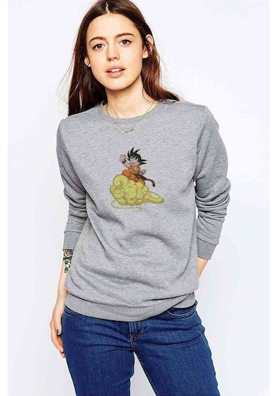 Anime Dragon Ball Baskılı Gri Kadın Sweatshirt (528306547)