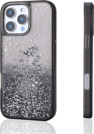 Zore Apple Uyumlu iPhone 12 Pro Kılıf Sıvılı Simli Şeffaf Arka Yüzey Keto Silikon Kapak - Siya Siyah