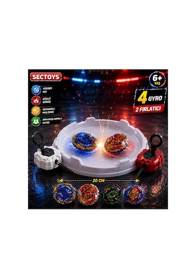 Metal Topaç Arena Seti Bayblade Arenalı 2 Fırlatıcılı Set 4 Adet Beyblade Oyuncak Set