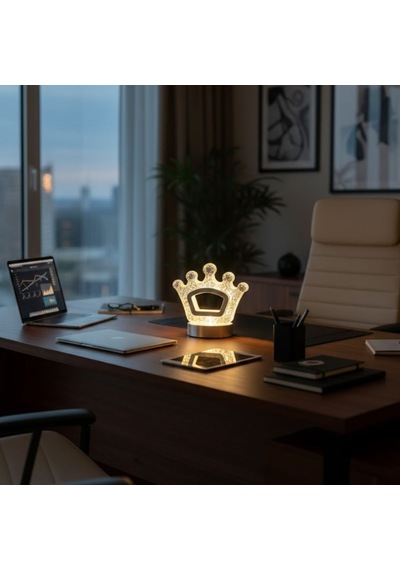 Buffer Kral Tacı Model Kristal Led Masa Lambası Dokunmatik, 3 Renk Işık Modlu, Şarjlı Mini Dekoratif Gece Lambası Şeffaf