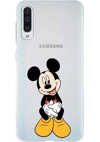 Samsung Galaxy Uyumlu A50s Kapak Mickey Mouse Tasarımlı Şeffaf Silikon Kılıf Şeffaf