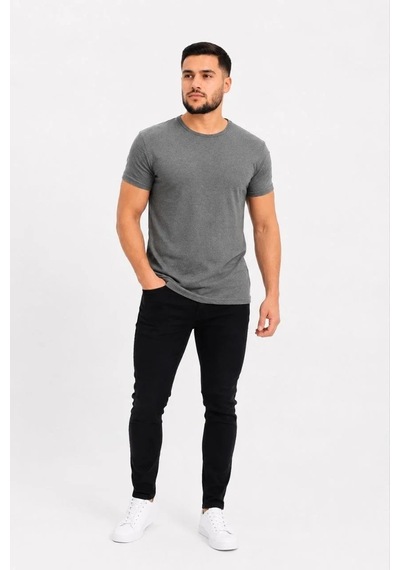 Tarz Yeri Erkek Basic Tişört Bisiklet Yaka Kısa Kol Günlük Yazlık Slim Fit T-shirt - Antrasit