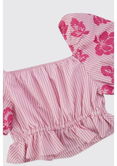 Panço Kız Çocuk Karpuz Kollu Pembe Bluz