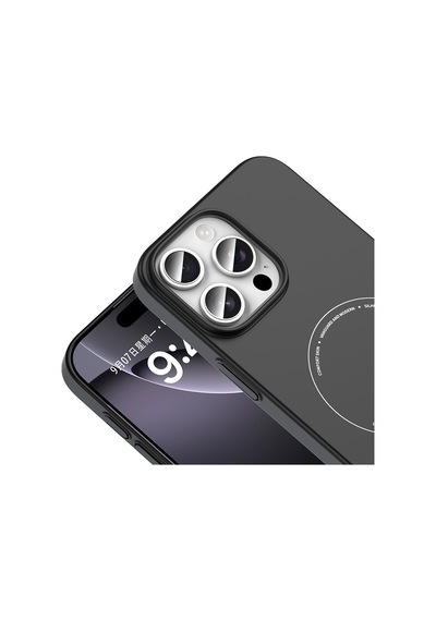 Apple iPhone Uyumlu 16 Pro Max Kılıf M-safe Şarj Özellikli Kamera Korumalı Zore Elio Sert Pc Kapak - Siyah