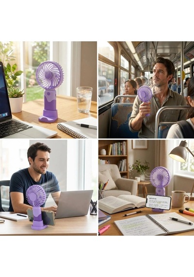 Bay 3 Kademeli Masaüstü Ve El Fanı Telefon Tutuculu, 3 Farklı Değiştirilebilir Halka Tasarımlı Mini Fan Mzl
