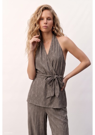 Sateen Lily Bluz - Vizon-137707 VİZON