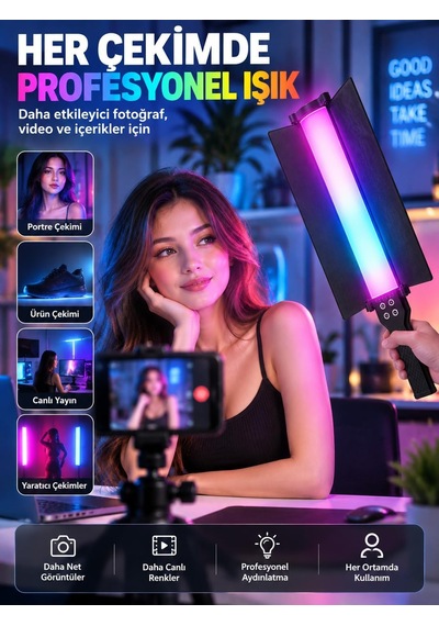 Profesyonel Rgb Video Işığı Kumandalı Led Çekim Lambası Ayarlanabilir Parlaklık Fotoğraf Ve Canlı Yayın Işı
