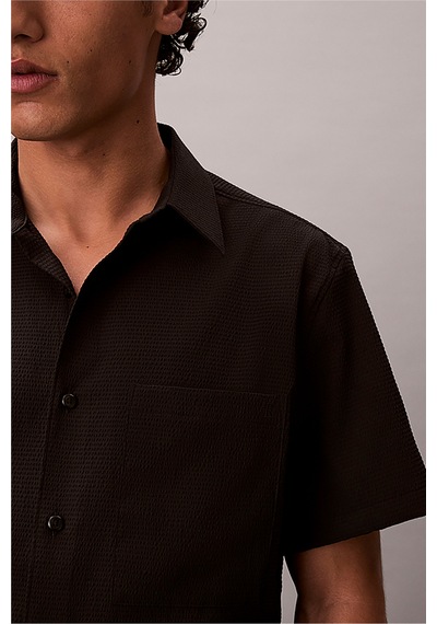 Calvin Klein Ss Solid Seersucker Erkek Gömlek Siyah