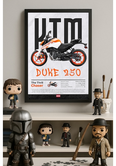 Ktm Duke 250 Siyah Ahşap Çerçeveli Poster, Dekoratif Motosiklet Duvar Tablosu