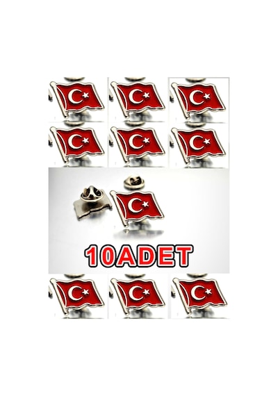 Yörük Tasarım 10 Adet Türk Bayrağı Gümüş Kaplama Yaka Rozeti Gümüş