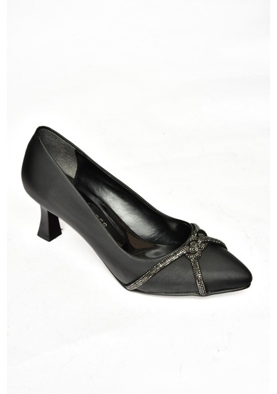 Fox Shoes S246061604 Siyah Kumaş Kalın Topuklu Kadın Abiye Ayakkabı Siyah