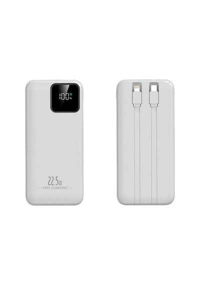 20000mah Powerbank 22.5w Hızlı Şarj Özellikli Type C Ve Lightning Kablolu Pd Taşınabilir Şarj Aleti Beyaz