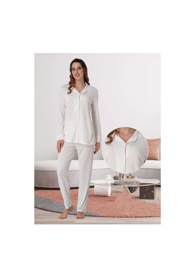 Effortt Dvina Lohusa Hamile Puantiyeli Uzun Kollu Pijama Takımı - Ekru/pembe Ekru-pembe