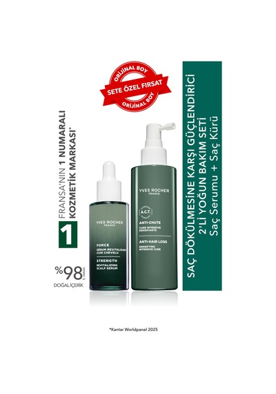 Yves Rocher Saç Dökülmesine Karşı Güçlendirici 2'li Yoğun Bakım Seti-saç Serumu 50 Ml & Saç Kürü 195 Ml