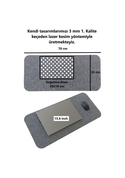 Çalışma Masası Düzenleyici Keçe Bilgisayar Mouse Pedi Masa Üstü Düzenleyici Mat 70x32 Cm Gri Açık