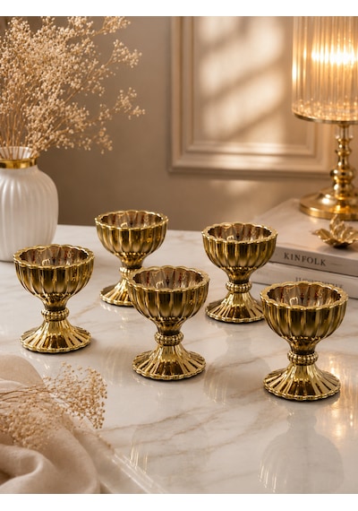 6 Lı Gold Kaplama Ayaklı Mini Kristal Cam Lüks Lokumluk Kahve Yanı Sunumluk Kase