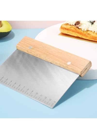 Metal Hamur Kazıyıcı, 14 Cm Ölçekli, Ahşap Saplı, Paslanmaz Çelik