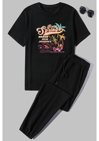 Uyguntarz Unisex Baskılı 2'li Eşofman Takımı Siyah
