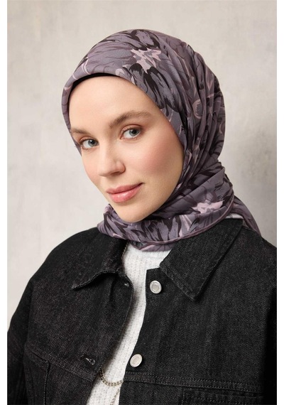 Silk Home Pamuk Polyester Soft Eşarp Soluk Mor Botanik Desenli Kaymaz Dokulu Tok Duruşlu 90x90 Çok Renkli