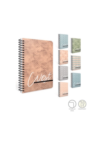 Gıpta West Defter Spralli Sert Kapak 17x24 120 Yaprak Çizgisiz 3-8862000-2011 Çok Renkli