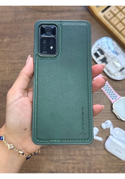 Redmi Note 11 Pro 4g Uyumlu Premium Deri Dokulu Darbelere Karşı Dayanıklı Nazal Silikon Kılıf Haki