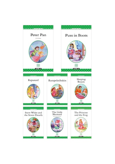 İngilizce Level 2 Seti - Peter Pan, Puss In Boots, Rapunzel, Rumpelstiltskin, Sleeping Beauty, Snow White And The Seven Dwarfs, The Little Mermaid, The Princess And The Frog Ciltli 1001 Çiçek Kitaplar