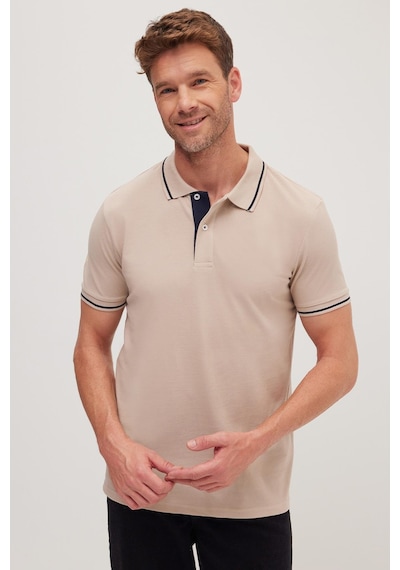 Tudors Erkek Slim Fit Dar Kesim %100 Pamuk Yumuşak Dokulu Serin Tutan Kumaş Düz Pike Taş Polo Yaka Tişört-42251 Taş