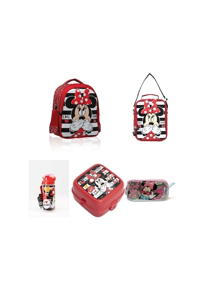 Minnie Mouse Ilkokul Çantası Ve 5 Parçalık Orjinal Set Karışık Renkli