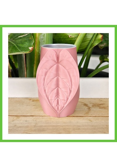 Bezos 3d Baskı Yaprak Desenli Kap - Kalp Yaprağı Süslemeli Dekoratif Kap-pembe Dmc