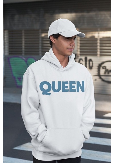 Sevbano Queen Baskılı Unisex Oversize Müzik Grubu Rock Metal Hoodie Beyaz