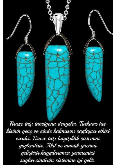 Sertifikalı Boynuz Kesim 1.kalite Firuze Taşı Kolye Ve Küpe Seti Çok Renkli