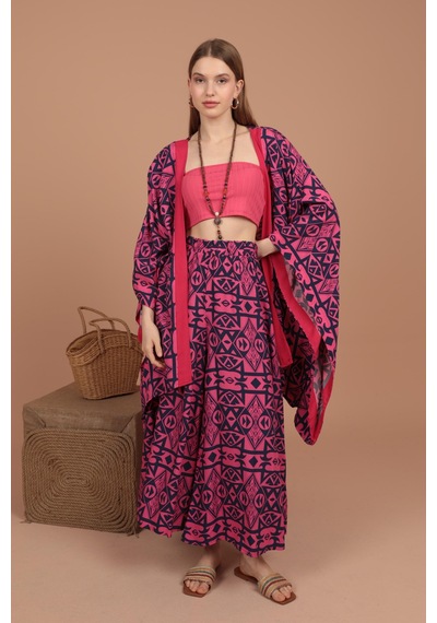 Chıcnhappy Empirme Viskon Kumaş Kadın Kimono Takım 24vl9330133 Fuşya