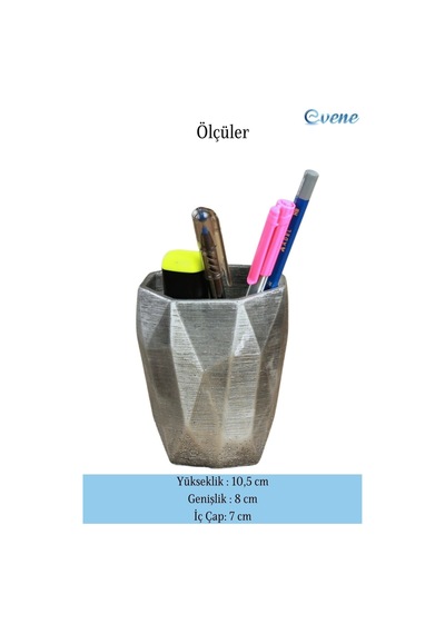 Kalemlik Gümüş Eskitme Renk Masa Kalemliği Organizer Kalemlik Dönen Uzun Poly Model