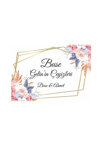 Pembe Renkli Altın Çerçeve Şık Zarif Gül Düğün Çeyiz Koli Etiketi 10 Adet A4 Ebat Baskılı Sticker Diğer
